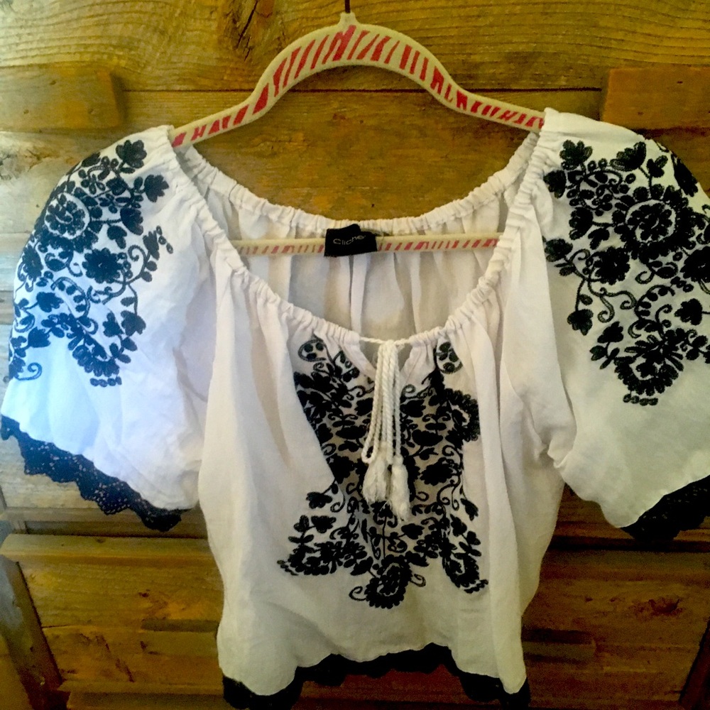 Beautiful White cotton crop top Embroidered in dark blue & dark blue cottonlace
